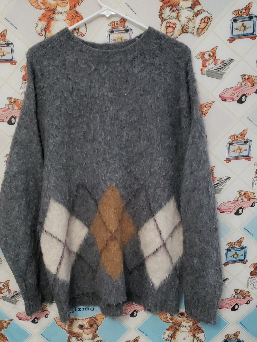 Madewell Cozy Gray Argyle Wool Blend Sweater Size Large
